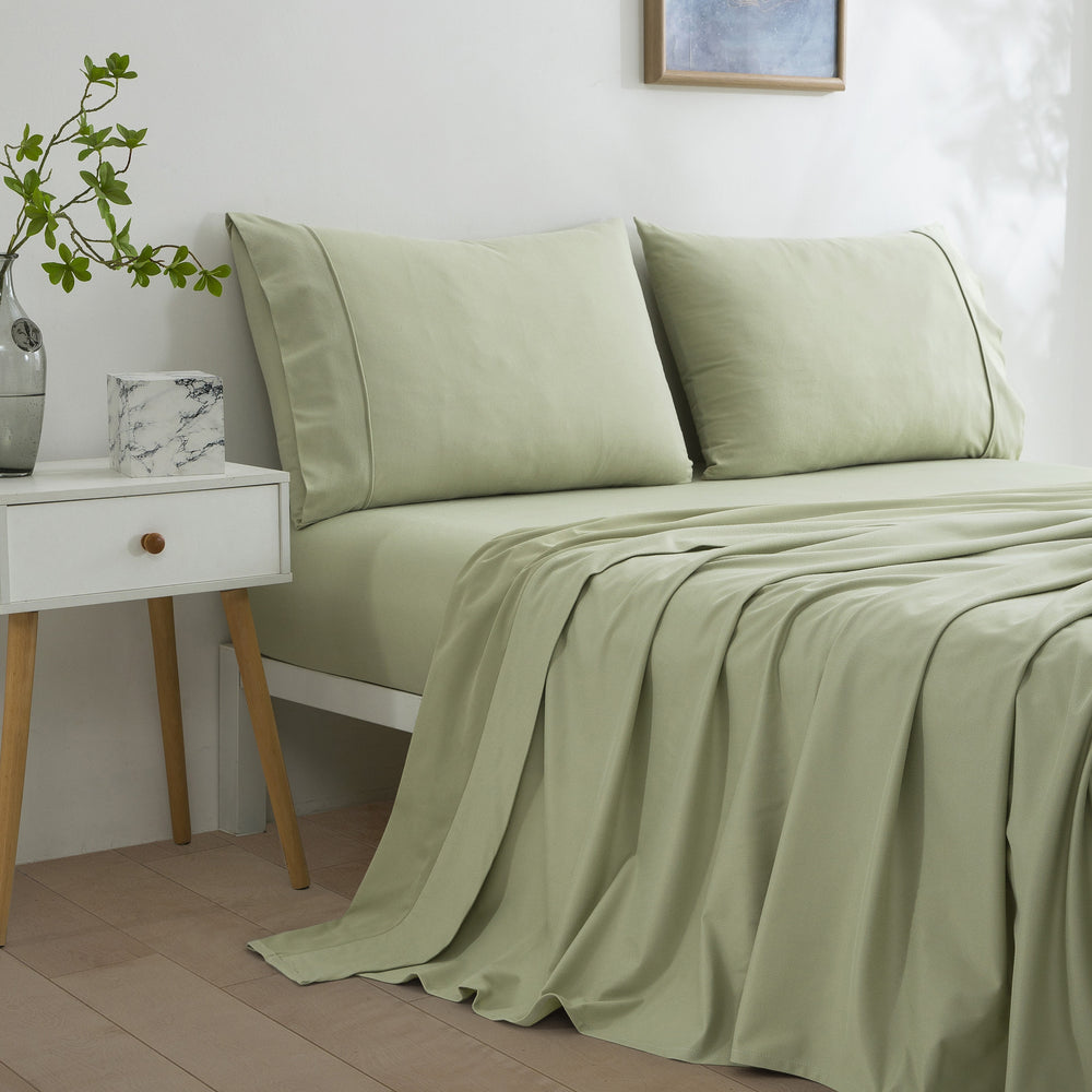 Dreamaker Micro Flannel Sheet Set Single Bed Sage