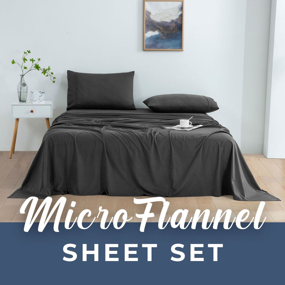 Dreamaker Micro Flannel Sheet Set Queen Bed Charcoal
