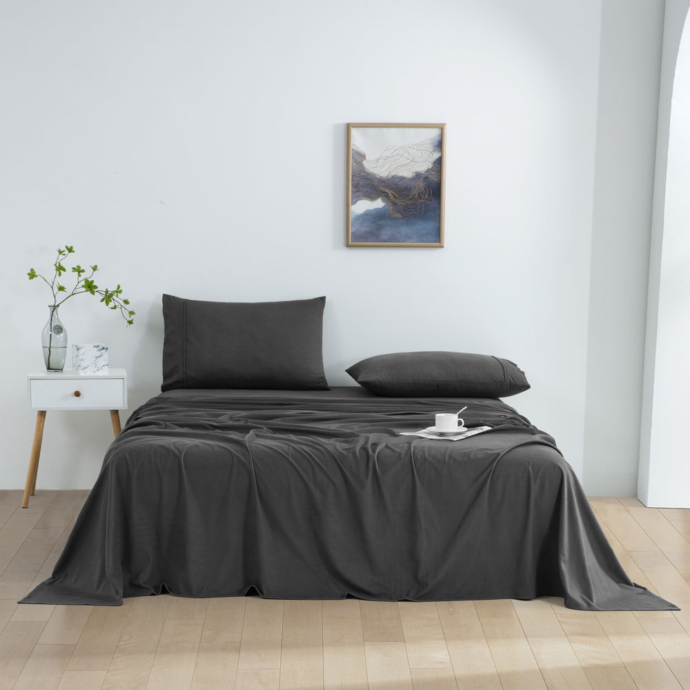 Dreamaker Micro Flannel Sheet Set Super King Bed Charcoal