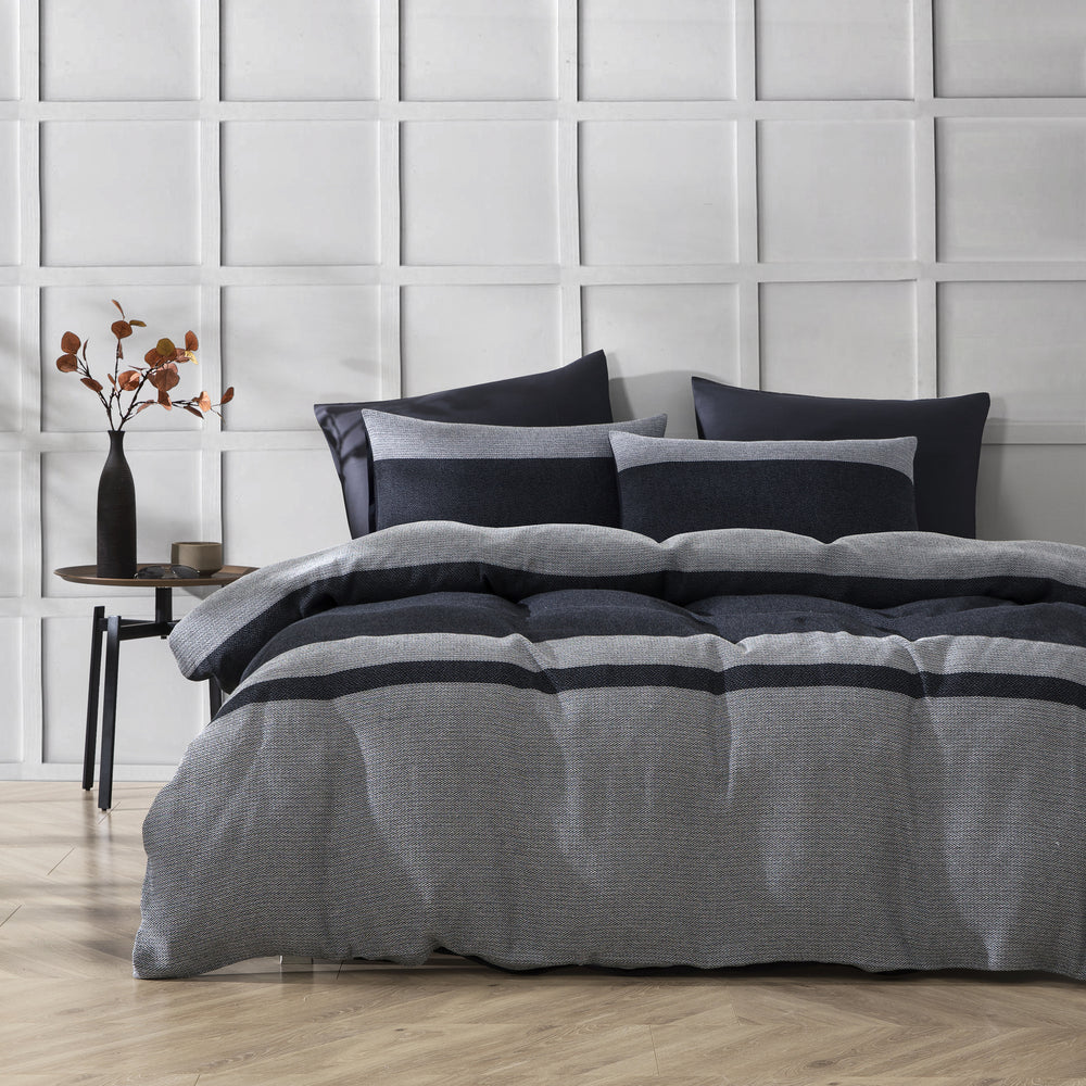 Dreamaker Herringbone 100% Cotton Quilt Cover Set Charcoal Grey King Bed