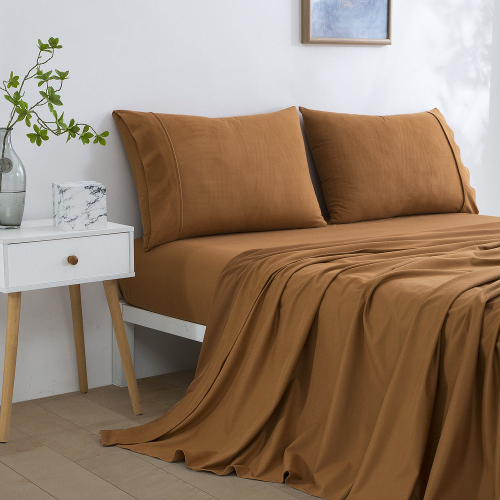 Dreamaker Micro Flannel Sheet Set Single Bed Rust