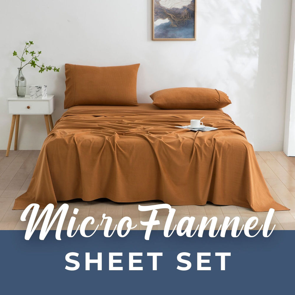 Dreamaker Micro Flannel Sheet Set Single Bed Rust