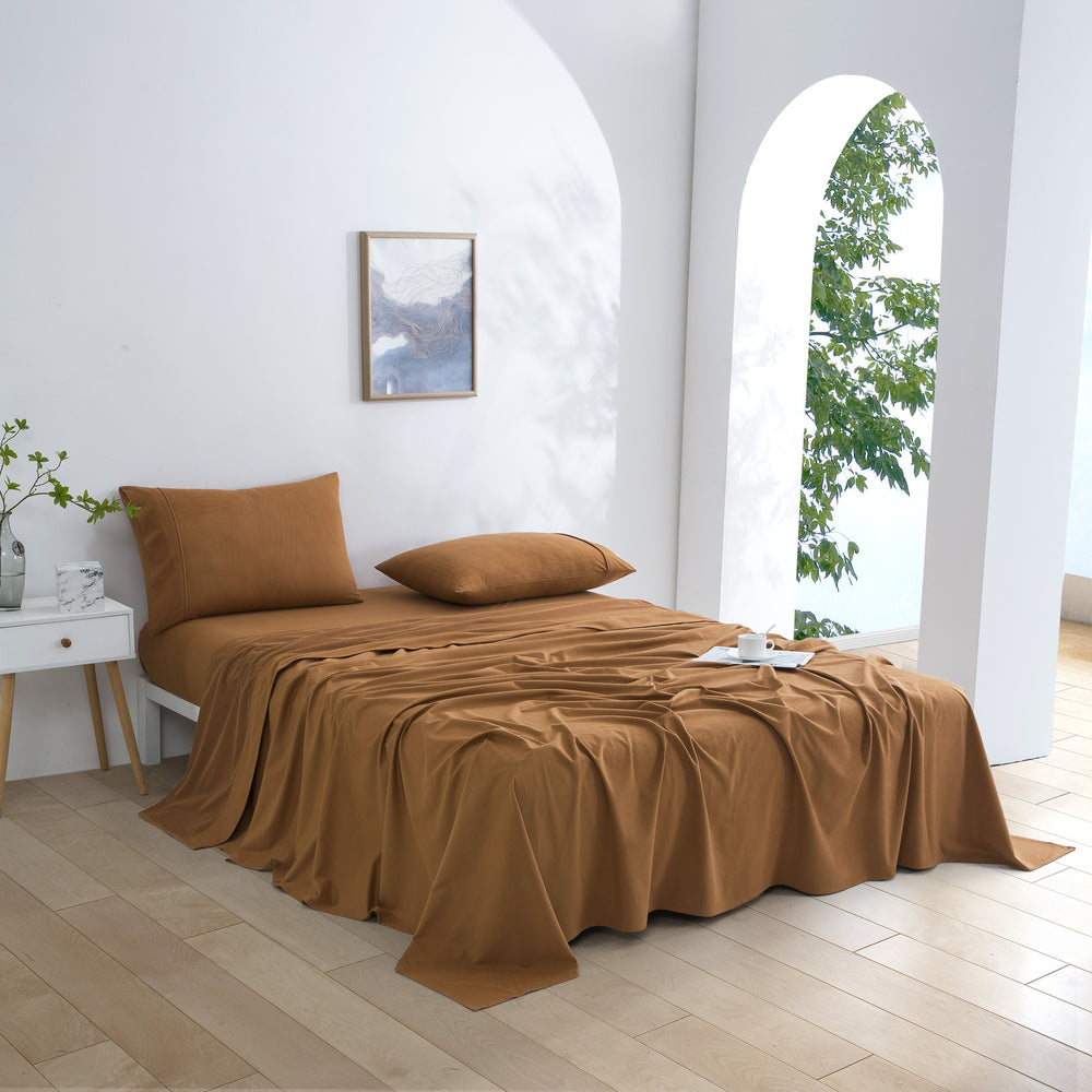 Dreamaker Micro Flannel Sheet Set Single Bed Rust