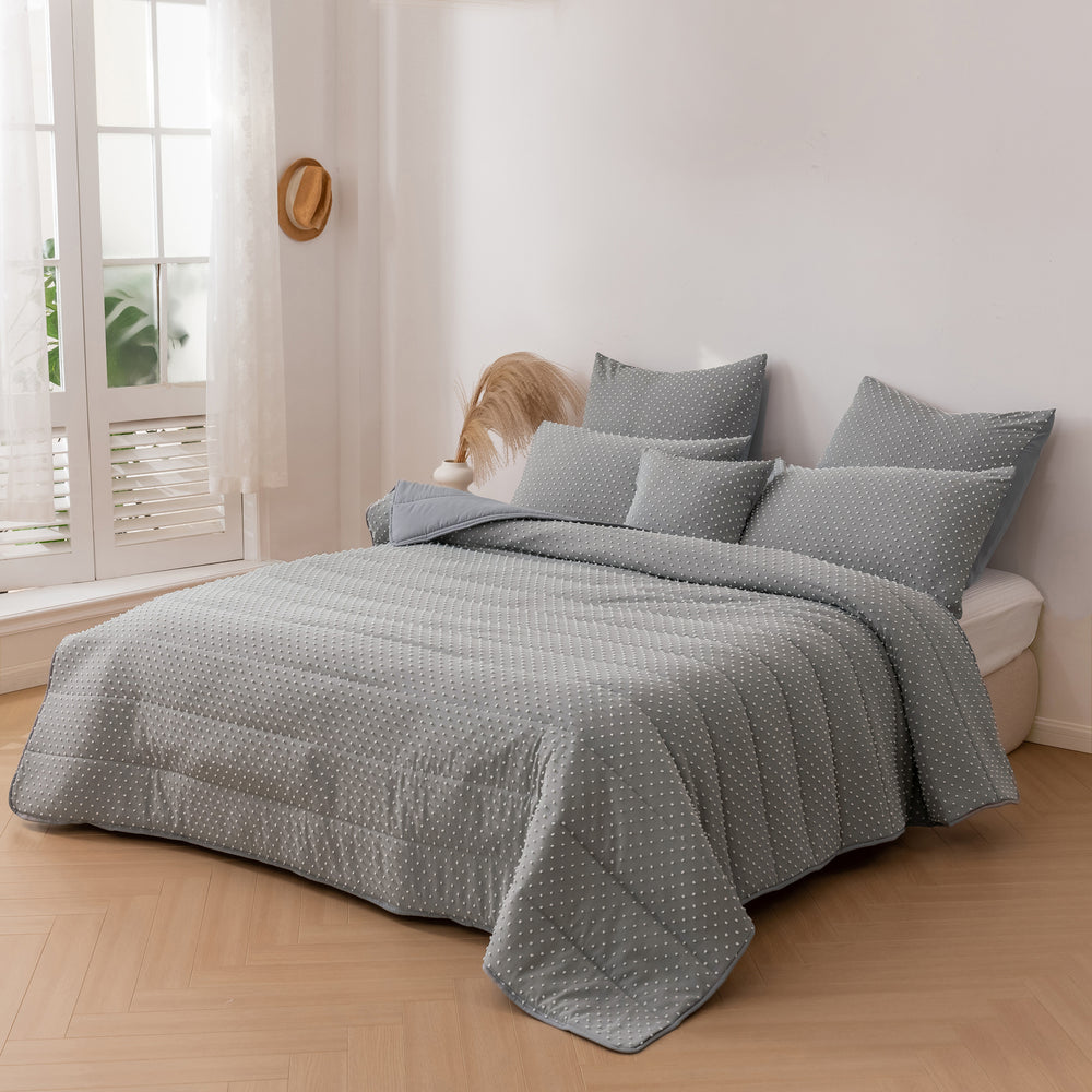 Dreamaker Finley Dot 6 Piece Comforter Set Charcoal Queen Bed