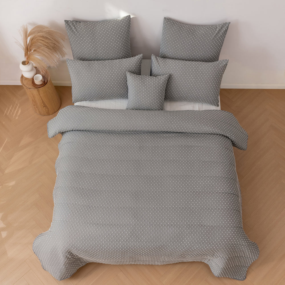 Dreamaker Finley Dot 6 Piece Comforter Set Charcoal Super King Bed