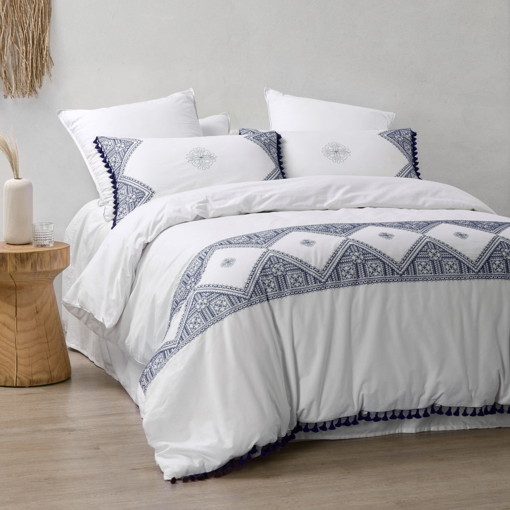 Dreamaker Liberty 100% Cotton Quilt Cover Set Navy Super King Bed