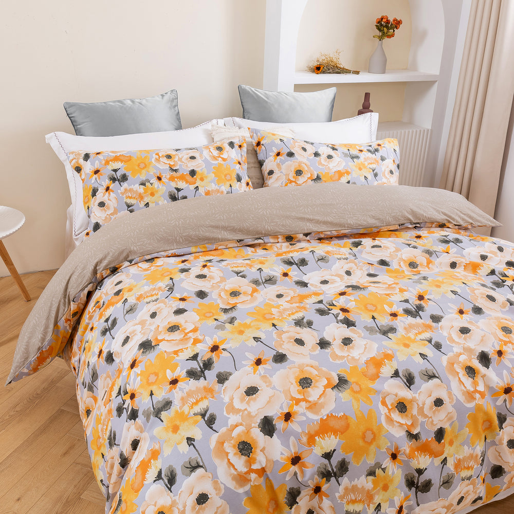 Dreamaker Marigold 100% Cotton Reversible Quilt Cover Set Double Bed