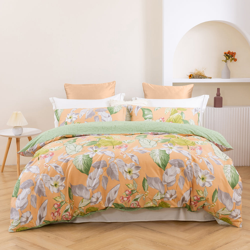 Dreamaker Peach Lily 100% Cotton Reversible Quilt Cover Set Single Bed