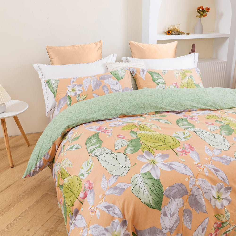 Dreamaker Peach Lily 100% Cotton Reversible Quilt Cover Set Single Bed