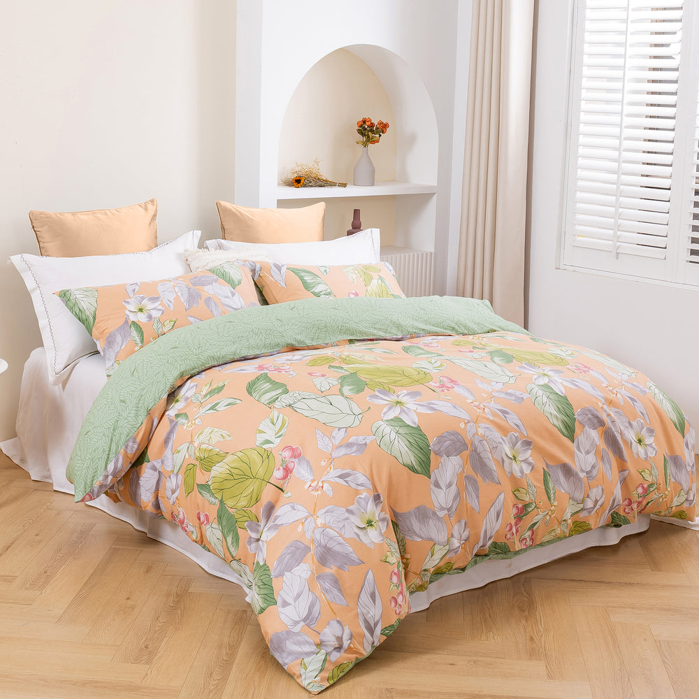 Dreamaker Peach Lily 100% Cotton Reversible Quilt Cover Set Single Bed