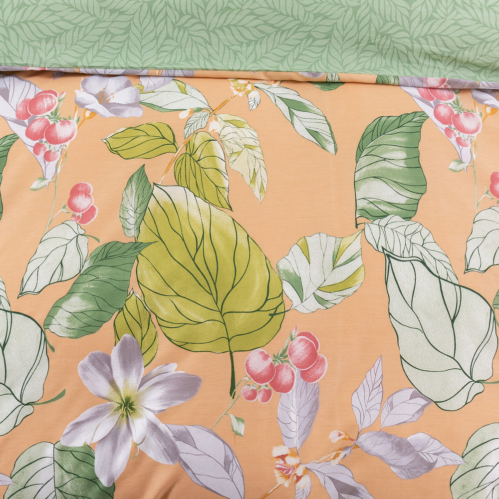 Dreamaker Peach Lily 100% Cotton Reversible Quilt Cover Set King Single Bed