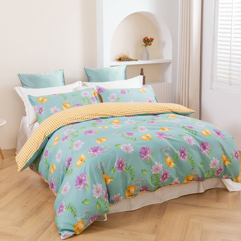 Dreamaker Zinnia 100% Cotton Reversible Quilt Cover Set King Bed