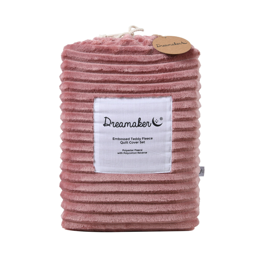 Dreamaker Embossed Teddy Fleece Quilt Cover Set Blush King Bed