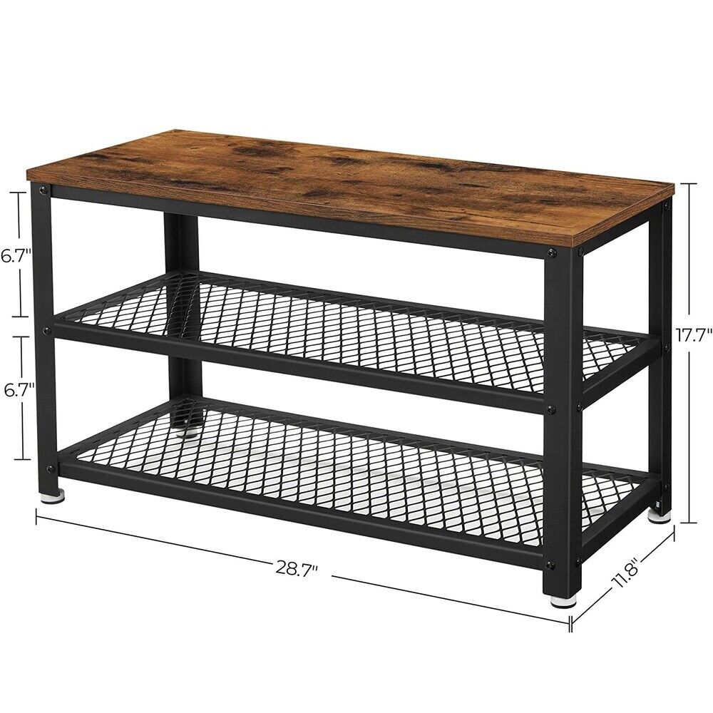 VASAGLE Bench Storage Organiser Mesh Shelf &lrm;Shoe Rack - Rustic Brown