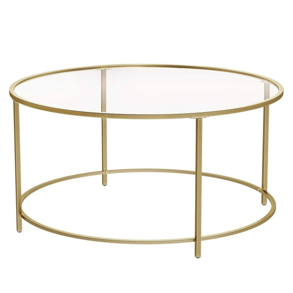 VASAGLE Glass Top Round Tables with Metal Frame Coffee Table - Gold