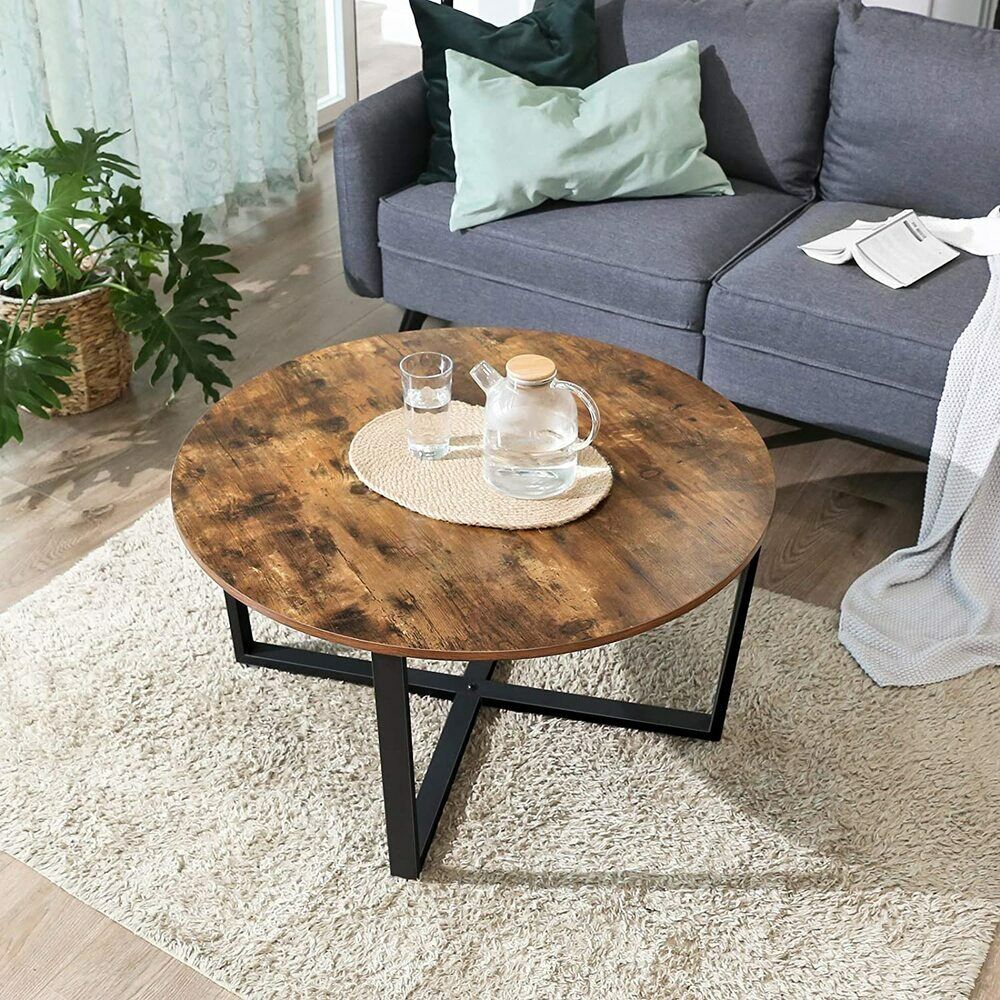 VASAGLE Round Wooden Bedside Tables Nightstand Coffee Table - Rustic Brown