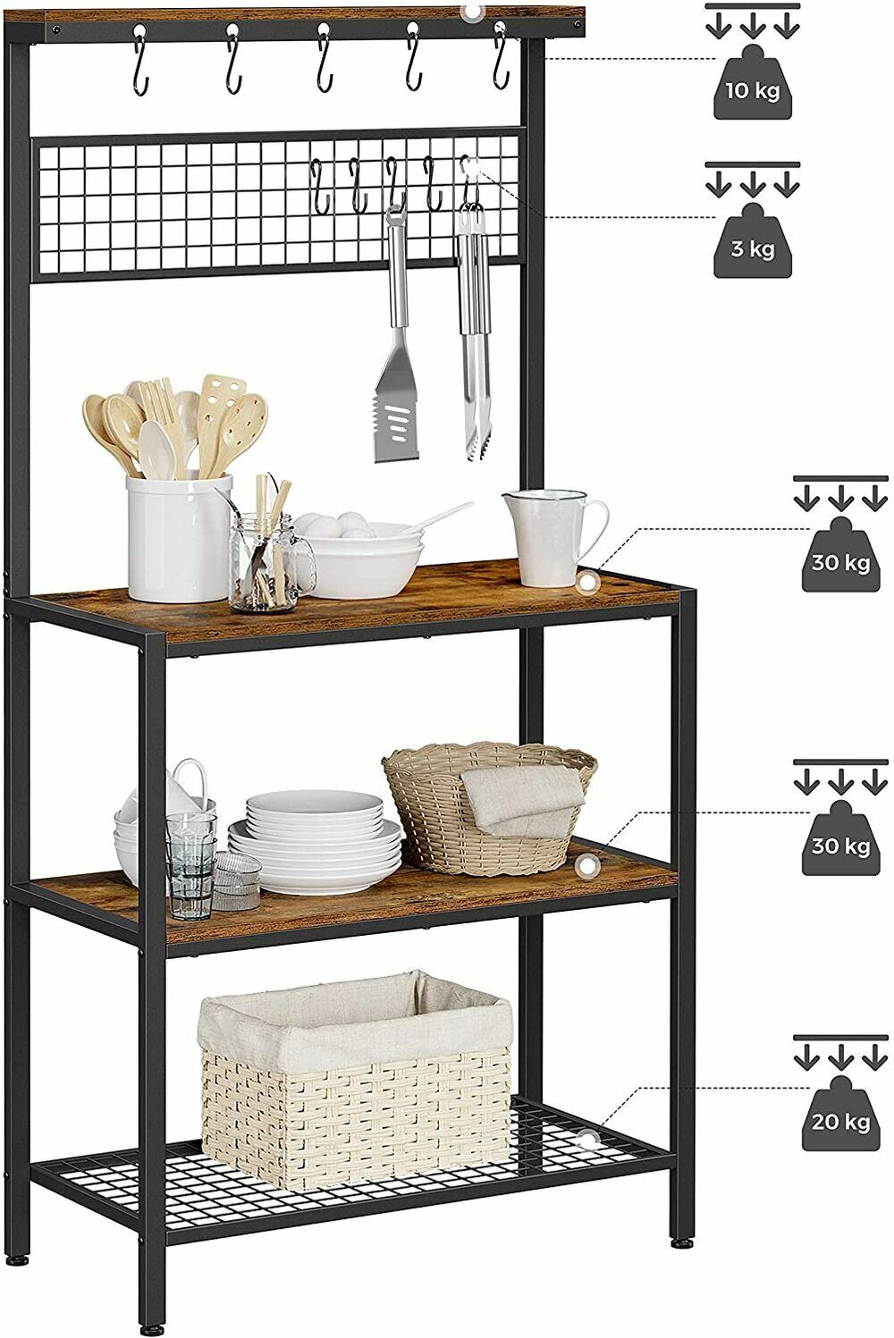 VASAGLE 4-Tier Kitchen Bakers Rack Storage Cabinet Microwave Oven Stand Shelves Pantry
