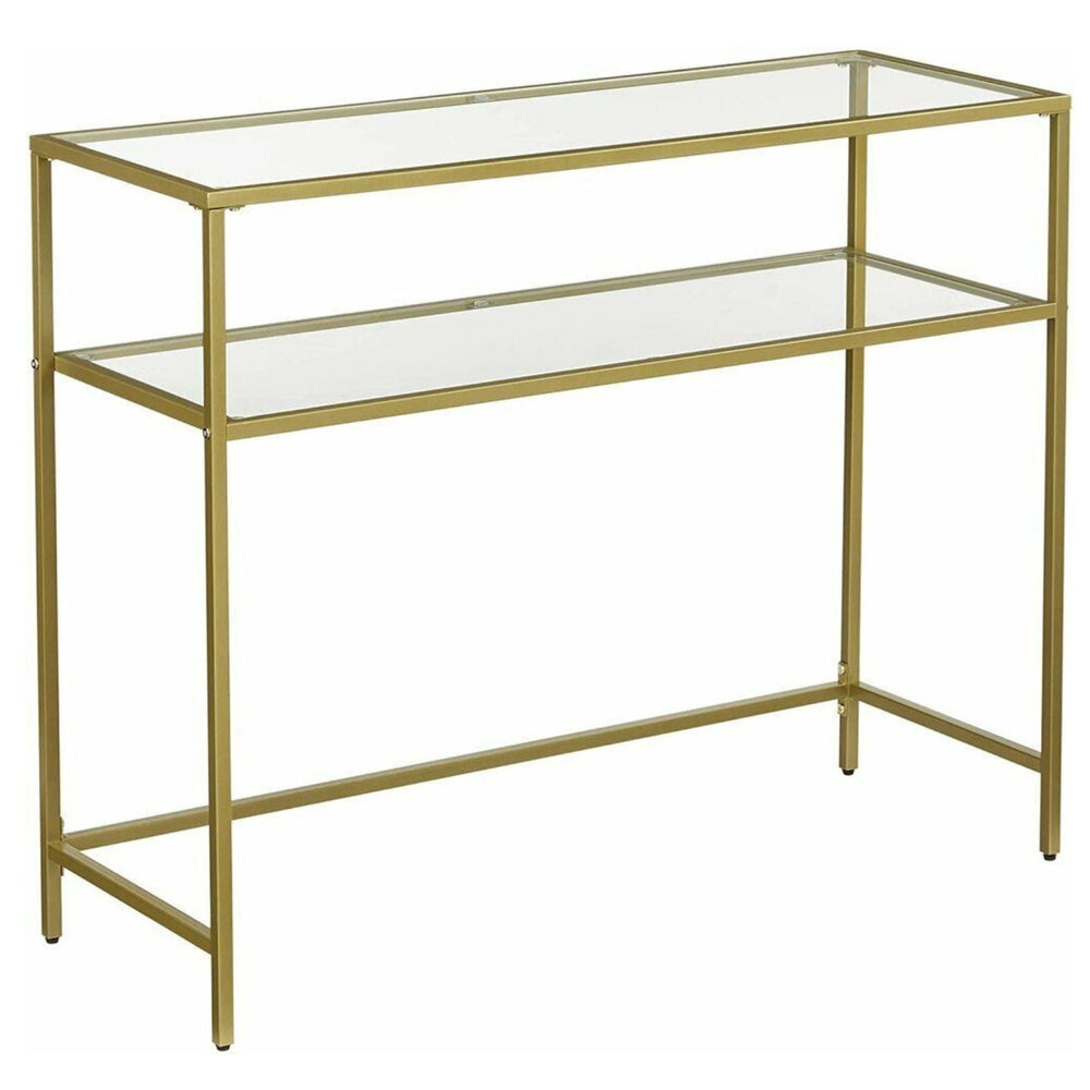 VASAGLE Entry Hall Display Shelf with Tempered Glass Top Console Table - Gold