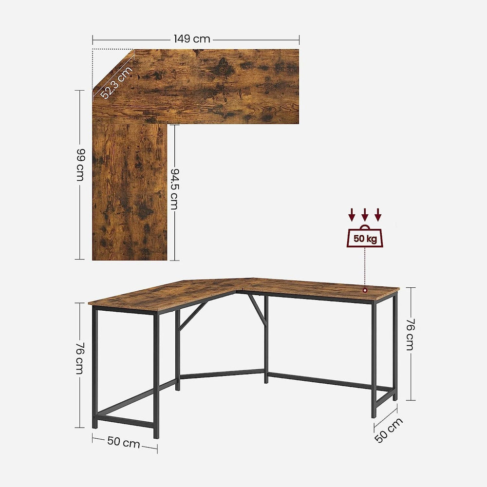 VASAGLE Computer Study Office Workstation Desk L Shaped Table - Rustic Brown