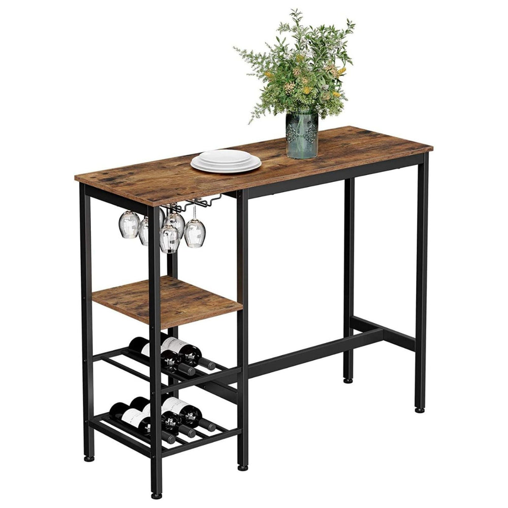 VASAGLE Desk with Wine Bottle and Glass Holder for Kitchen Dining Cafe Bar Table - Rustic Brown