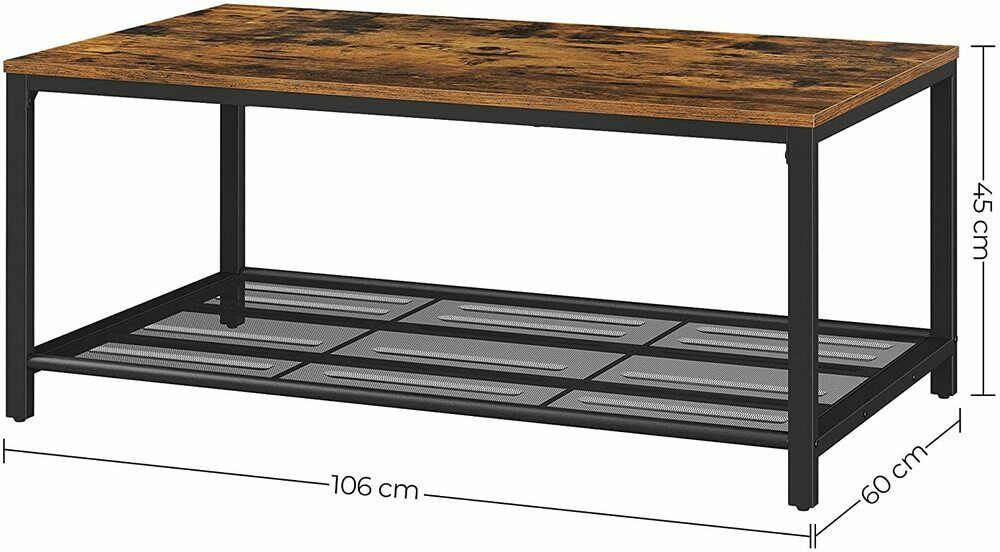 VASAGLE Storage Shelf Display Rectangular Coffee Table - Black/Brown