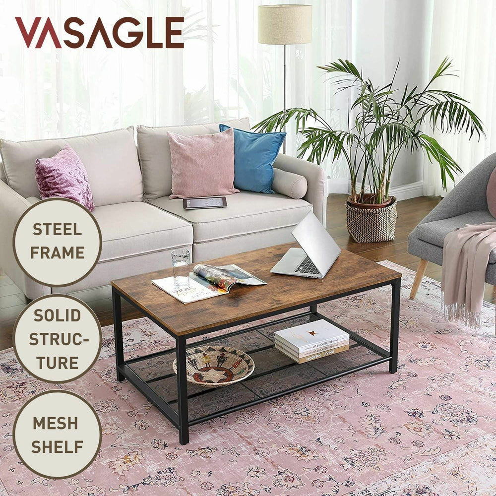 VASAGLE Storage Shelf Display Rectangular Coffee Table - Black/Brown