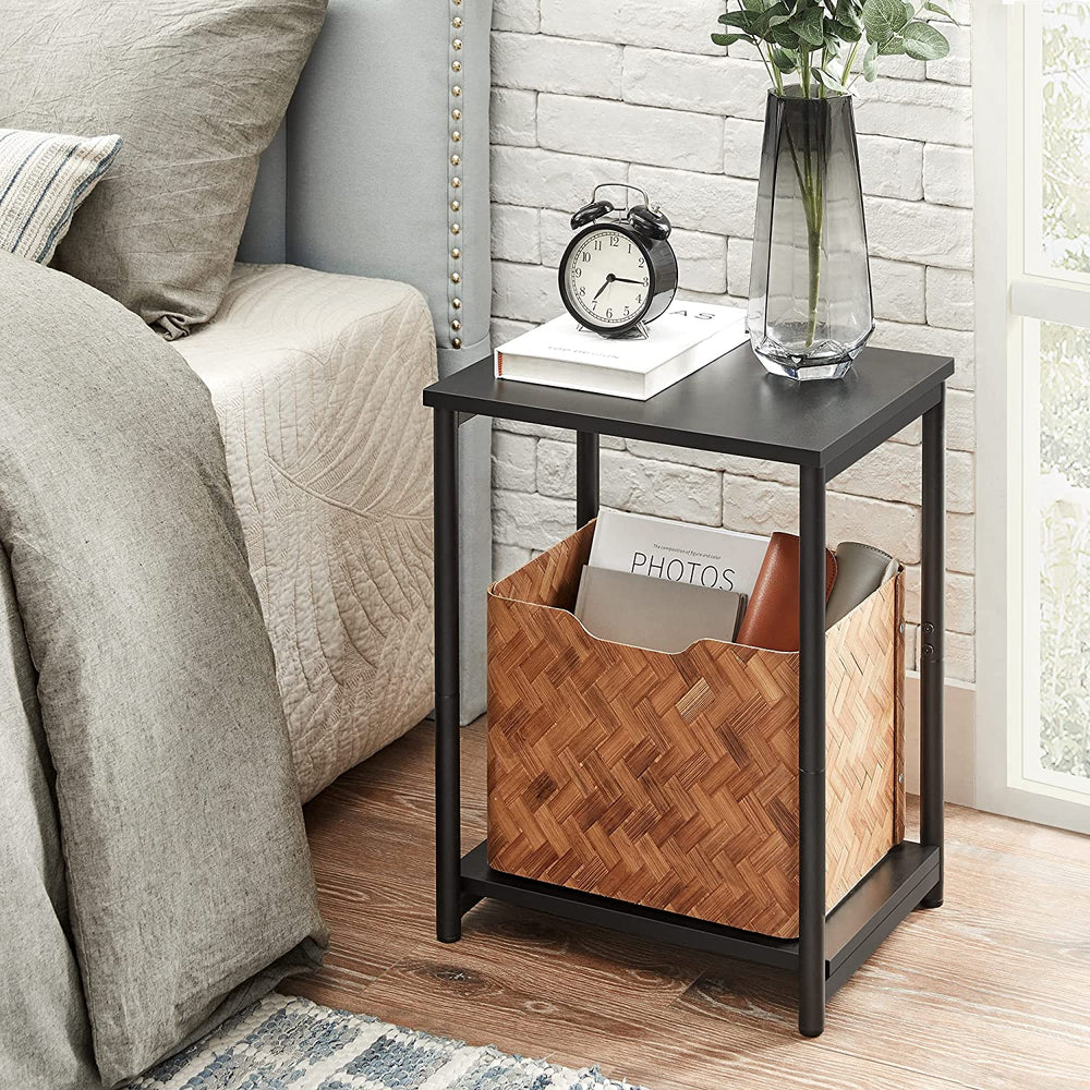 2x VASAGLE Bedside Open Shelf Desk Nightstand Side Coffee Table - Charcoal