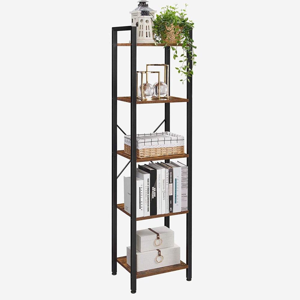 VASAGLE 5 Tier Bookcase Display Shelves Stand Bookshelf - Rustic Brown
