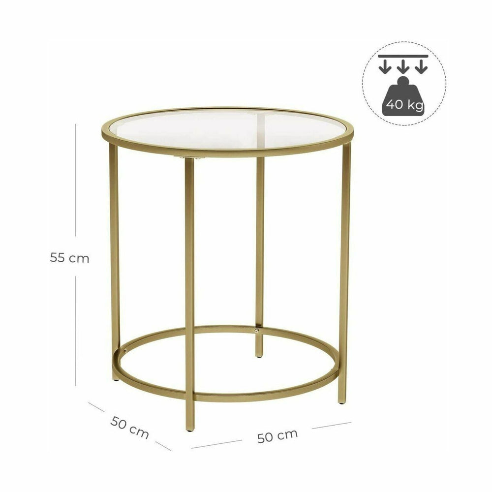 VASAGLE Tempered Glass Top Round Bedside Nightstand Side Coffee Table - Gold