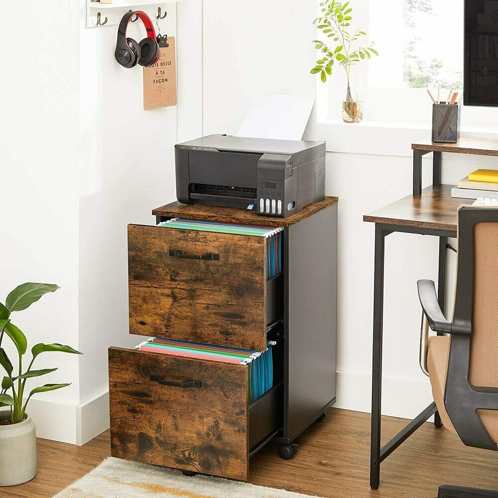 VASAGLE Office Storage Organiser with 2 Drawers Filing Cabinet - Rustic Brown
