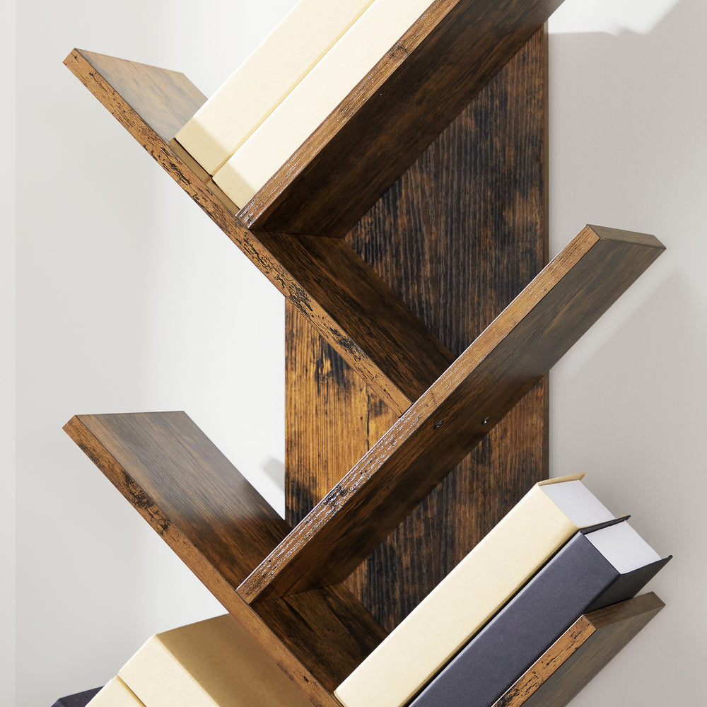 VASAGLE 8 Tier Bookcase Display Shelves Book Organizer Tree Bookshelf - Rustic Brown