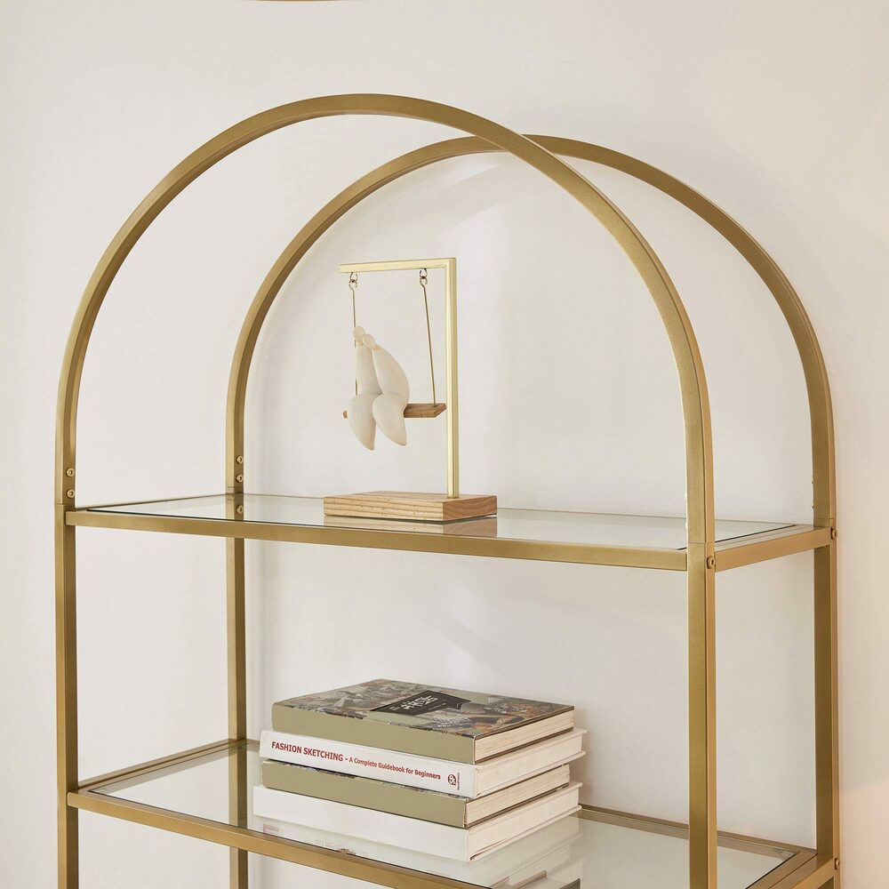 VASAGLE Tempered Glass Display Shelves Storage Bookcase Bookshelf 5 Tier - Gold