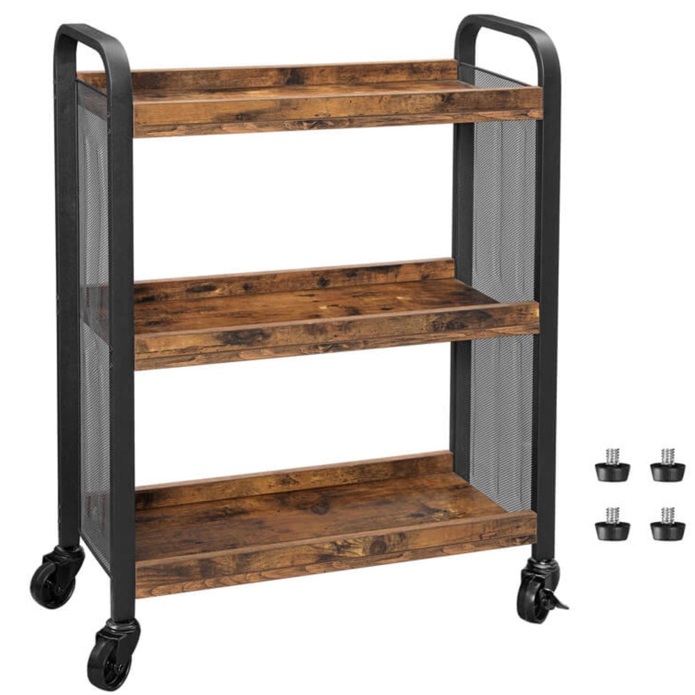 VASAGLE Microwave Stand Kitchen Storage Trolley with Universal Castors Utility Cart - Rustic Brown