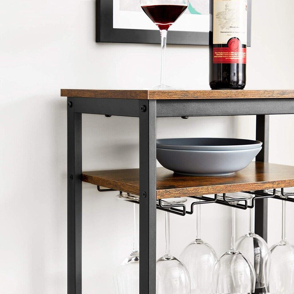 VASAGLE Wine Rack,50x32x100cm,20-Bottle Display Shelf Stand with Wine Glass Holder,Black/Brown