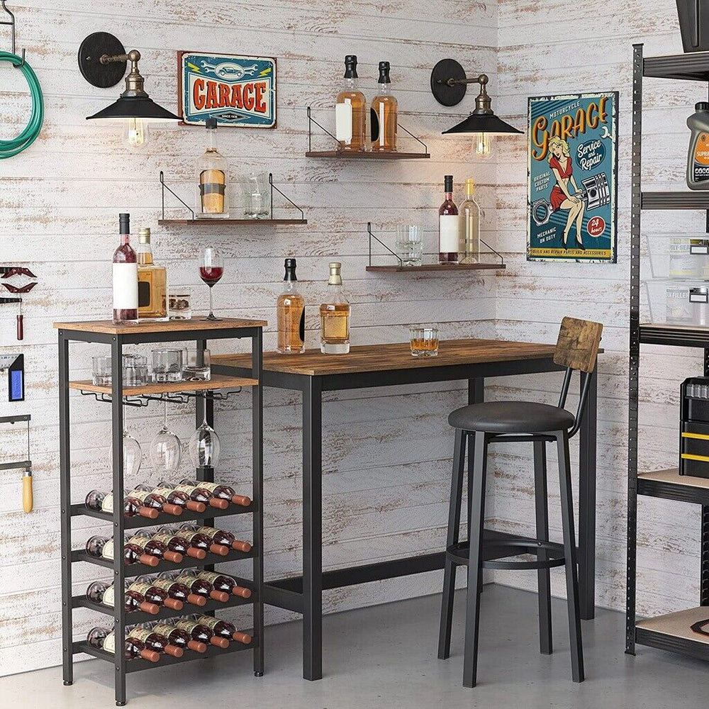 VASAGLE Wine Rack,50x32x100cm,20-Bottle Display Shelf Stand with Wine Glass Holder,Black/Brown