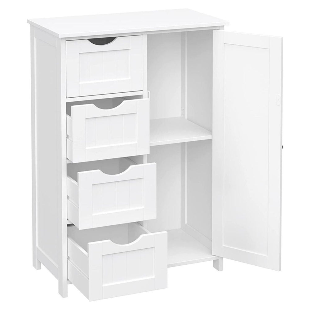 VASAGLE Tallboy Storage Organizer Cupboard with 4 Drawers for Bathroom Living Bedroom Floor Cabinet - White