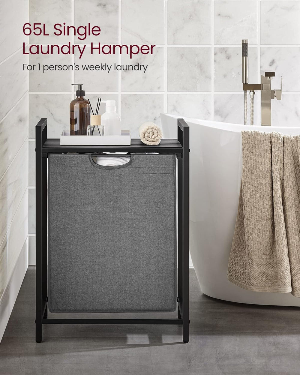 Vasagle Laundry Basket Hamper Large Washing Clothes Storage 1 Sections - Gray