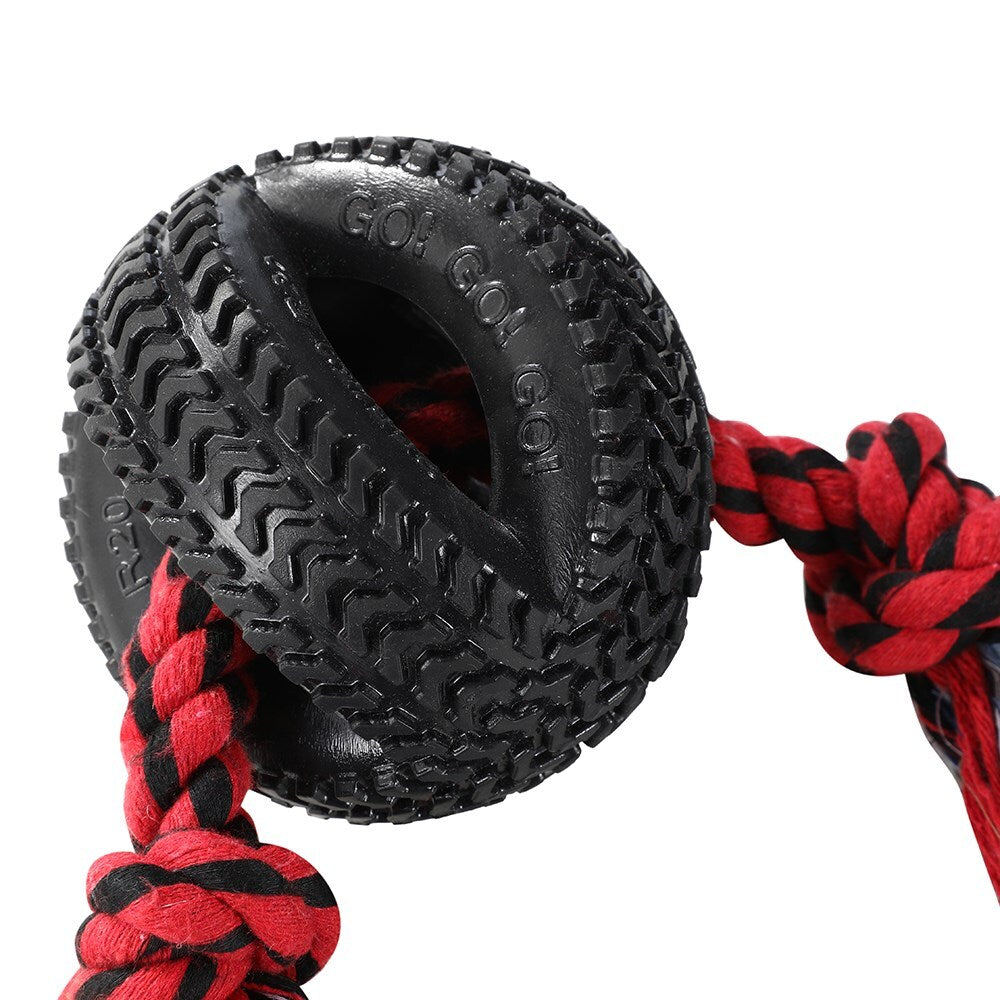Paws &amp; Claws 4-Way TPR Tyre 40cm Double Tugger Rope