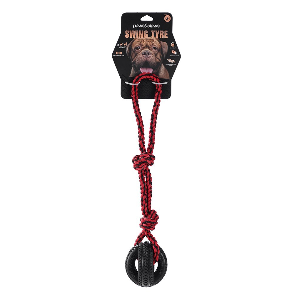 Paws &amp; Claws 4-Way TPR 50cm Tyre Rope Tugger - Black/Red