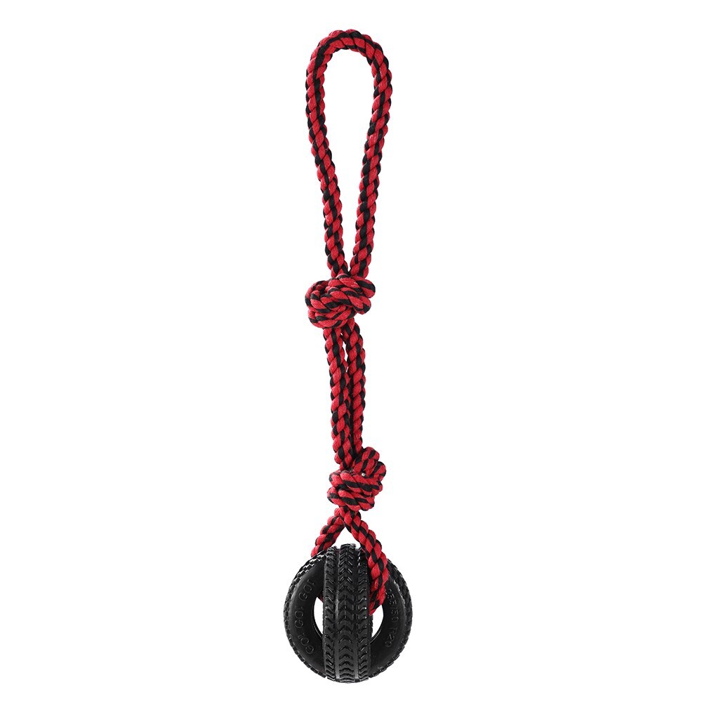 Paws &amp; Claws 4-Way TPR 50cm Tyre Rope Tugger - Black/Red