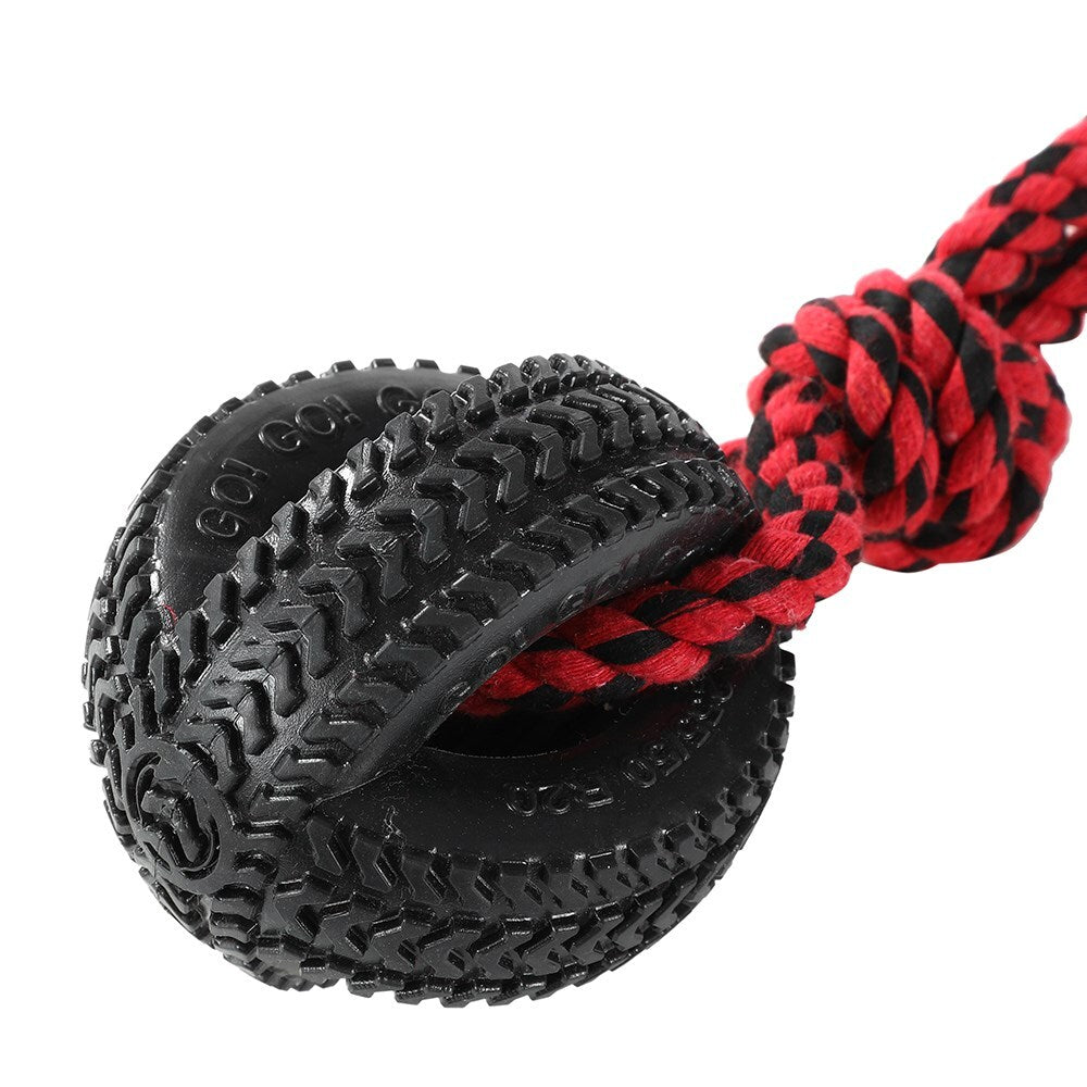 Paws &amp; Claws 4-Way TPR 50cm Tyre Rope Tugger - Black/Red