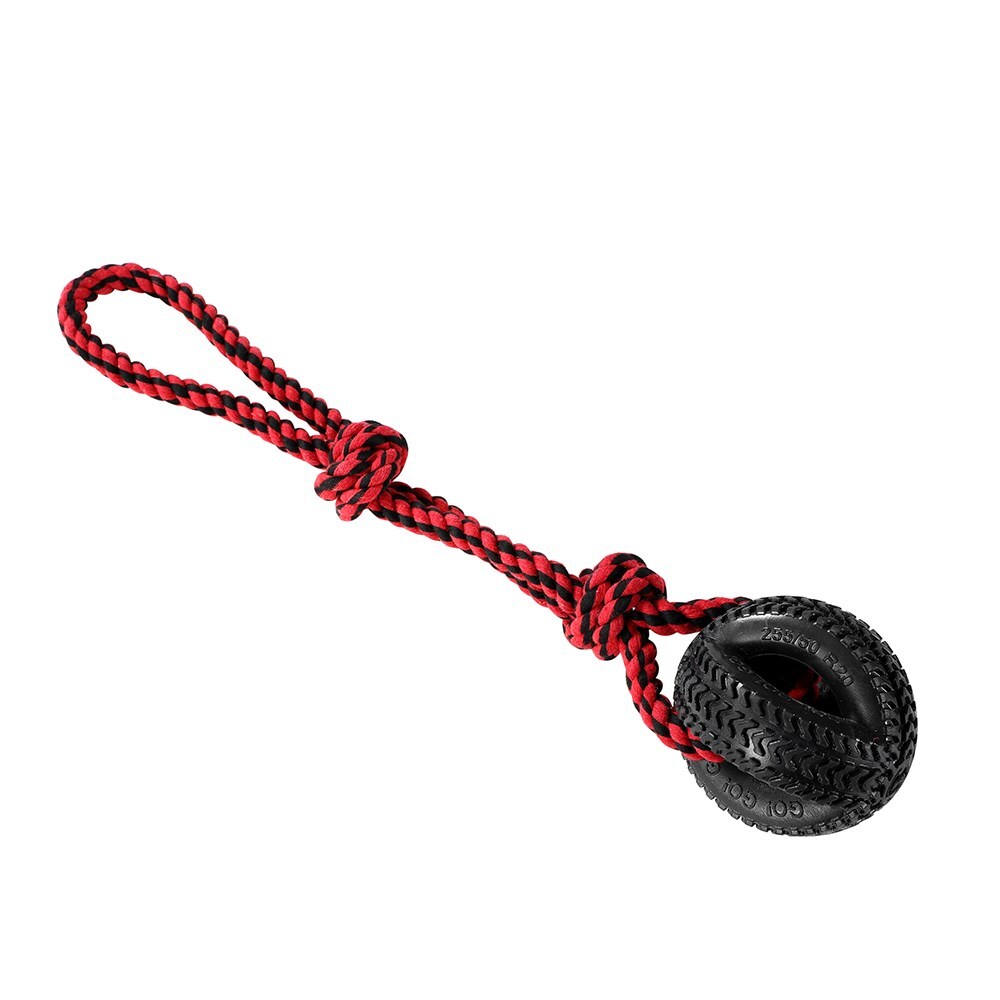 Paws &amp; Claws 4-Way TPR 50cm Tyre Rope Tugger - Black/Red