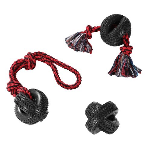 Paws &amp; Claws 4-Way TPR 50cm Tyre Rope Tugger - Black/Red