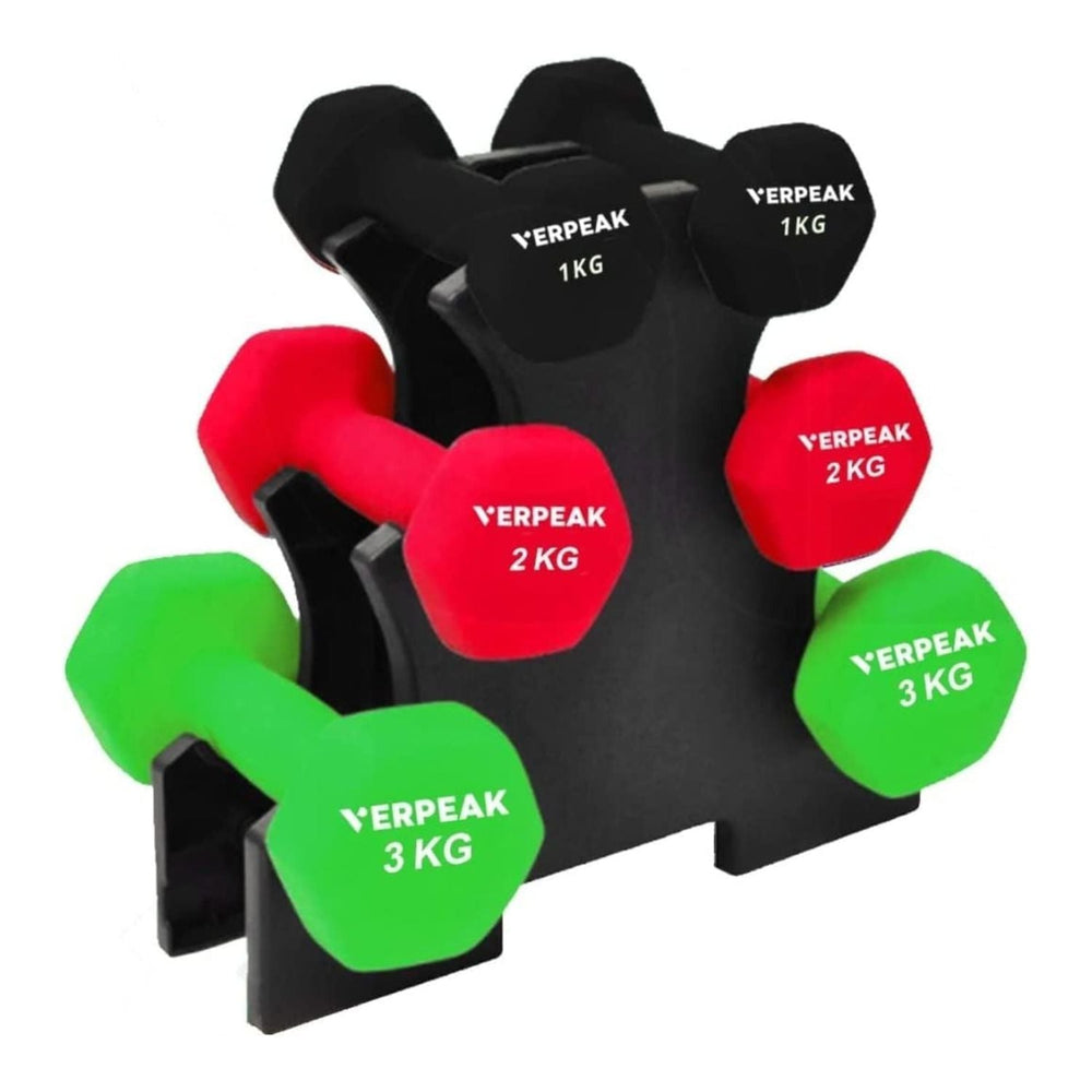 Verpeak Neoprene Dumbbell Set with Rack Home Gym Fitness Exercise 1,2,3kg x 2