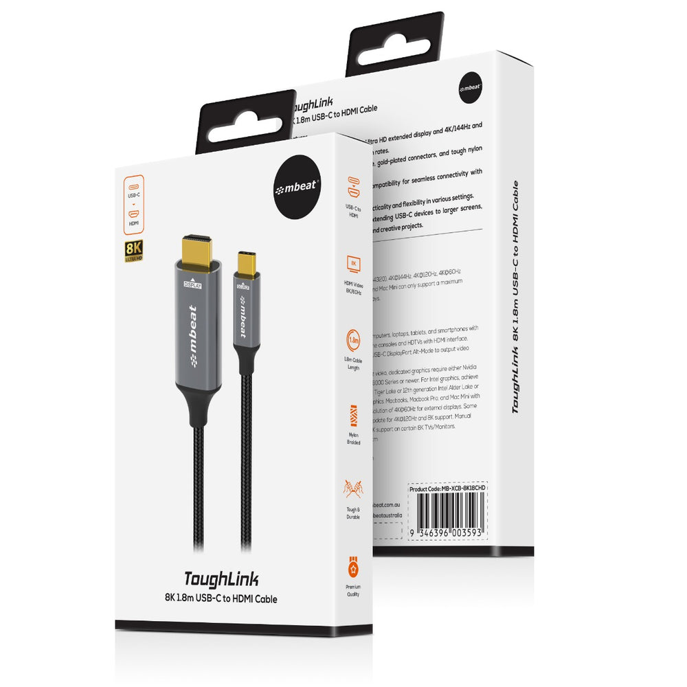 mbeat ToughLink 8K 1.8m USB-C to HDMI Cable