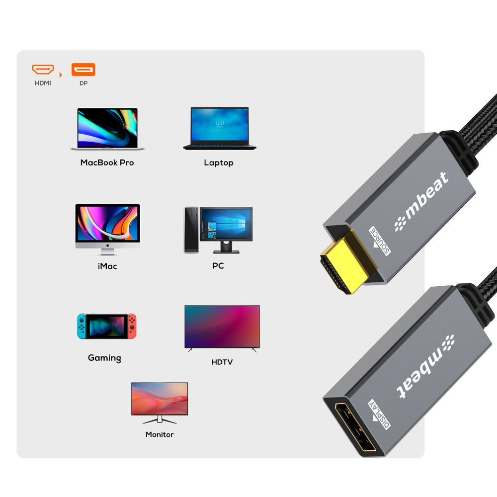 mbeat ToughLink HDMI to DisplayPort Active Adapter with USB Power