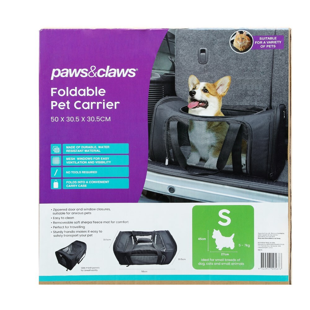 Paws &amp; Claws 50cm Foldable Pet Carrier - Black