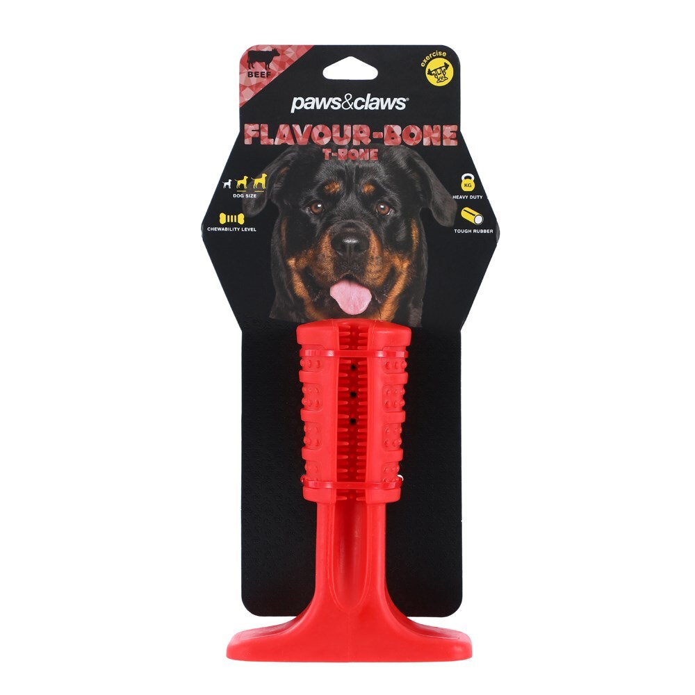 Paws &amp; Claws Flavour-Bone T Bone Beef Flavoured Rubber Toy 17X13X6cm Red