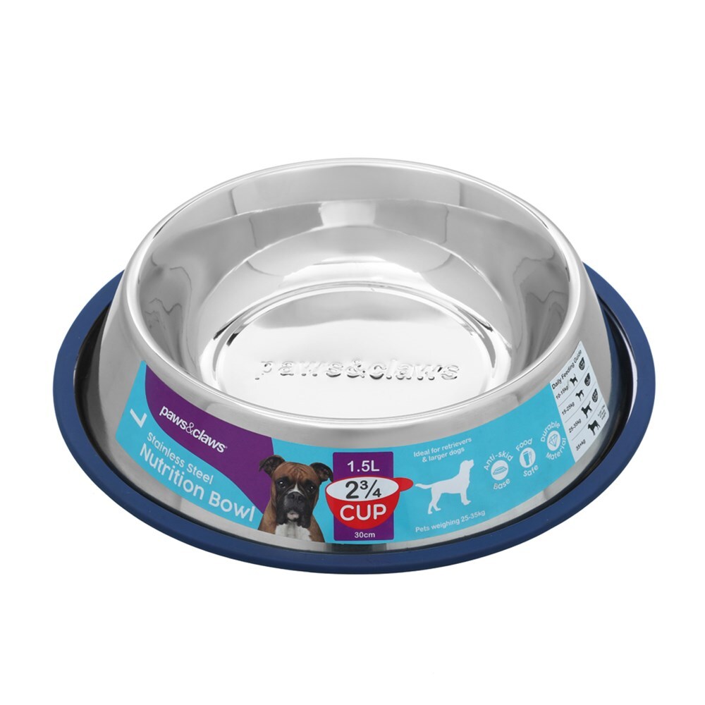 Paws &amp; Claws Stainless Steel Pet Bowl Blue Anti-Skid 1.5L