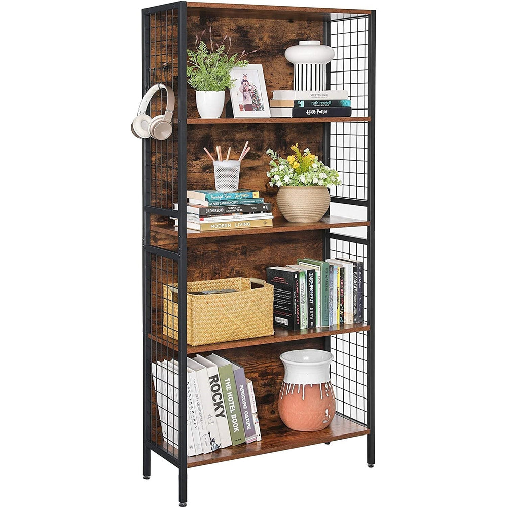 VASAGLE 4 Tiers Bookcase Office Storage Shelf Rustic Brown and Black